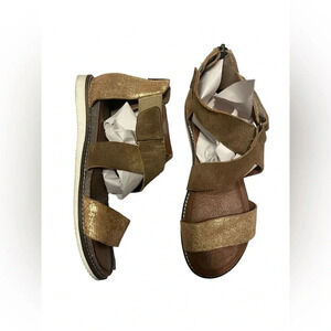 Diba True Flip Toes Gold/Natural Wedge Zip Up Sandals Leather